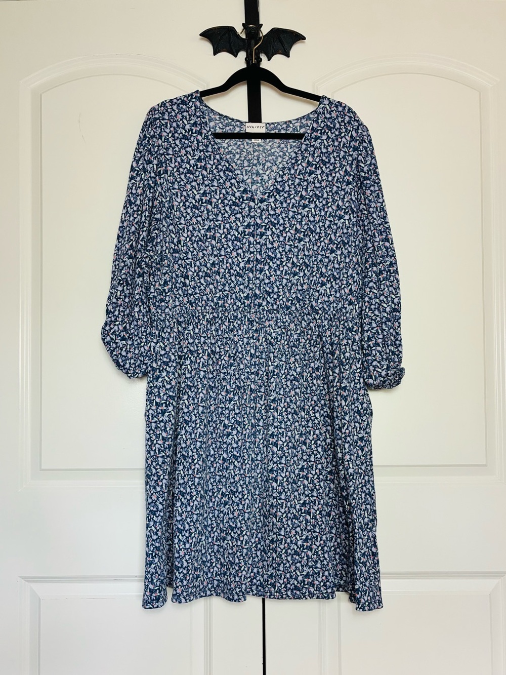 AVA&VIV Cottagecore Blue Floral V-Neck Long Sleeve Dress size 1X